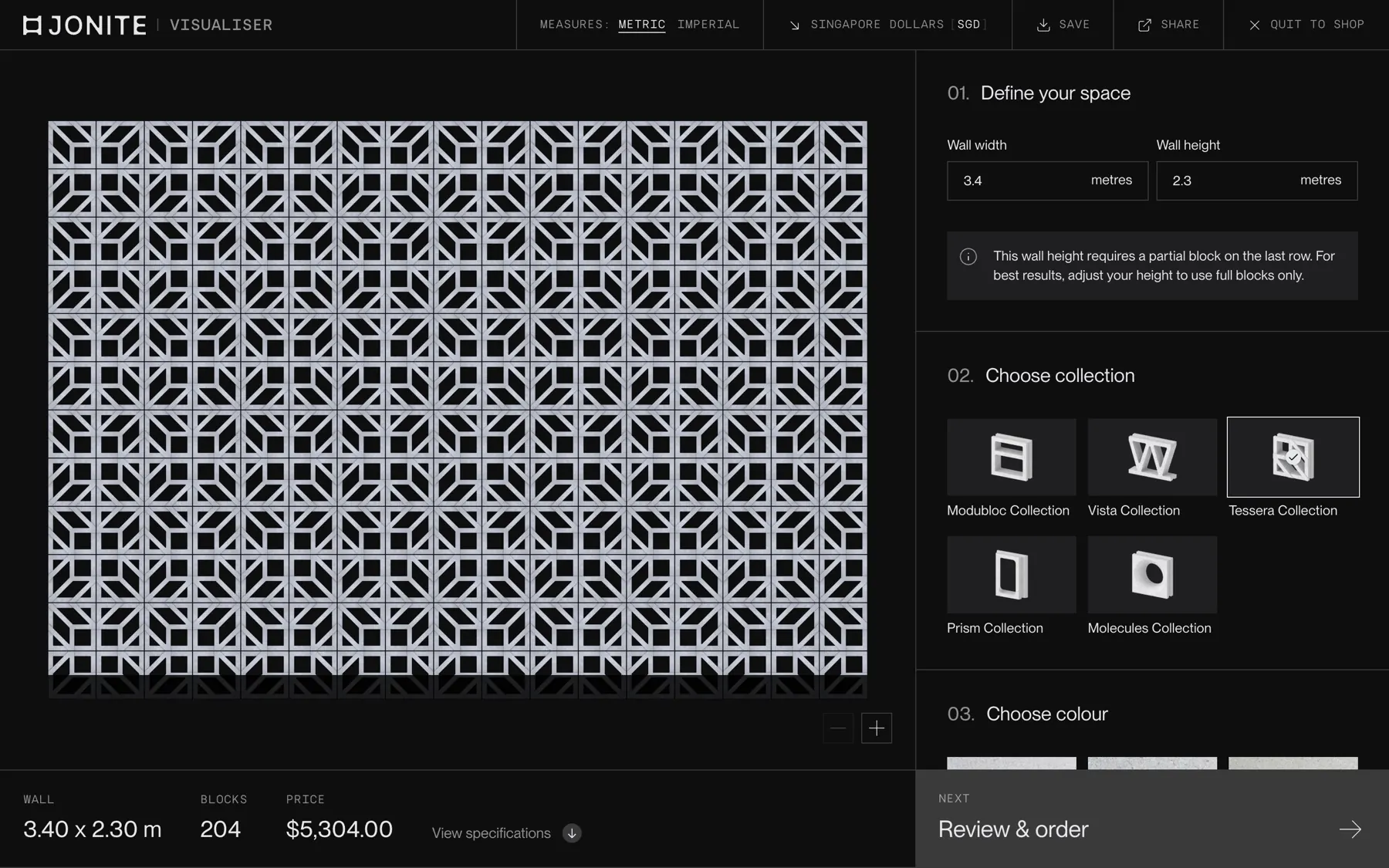 The visualiser warning that the wall height needs a partial block on the last row